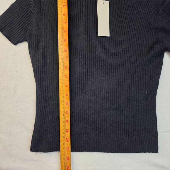 Gett Knit Ribbed Wool Sweater Large Short Sleeve Fitted Black Casual Lightweight - Picture 5 of 5